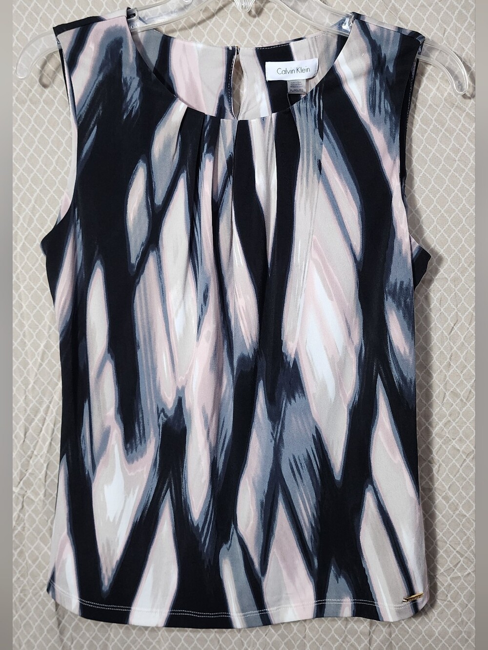NWT Calvin Klein Sleeveless Blouse Pleated Neckline Women's Petite Large